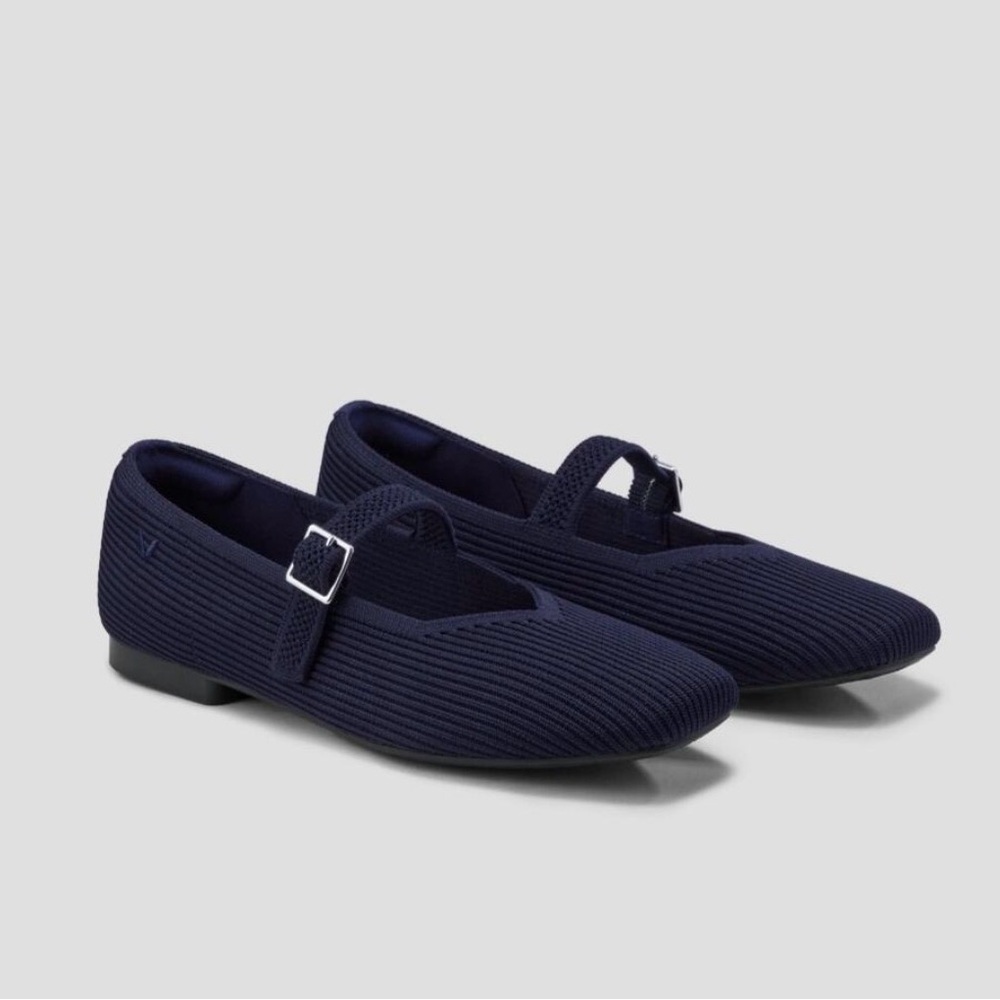 Vivaia Navy Square-Toe Mary-Jane Margot Buckle Flats EU Size 42